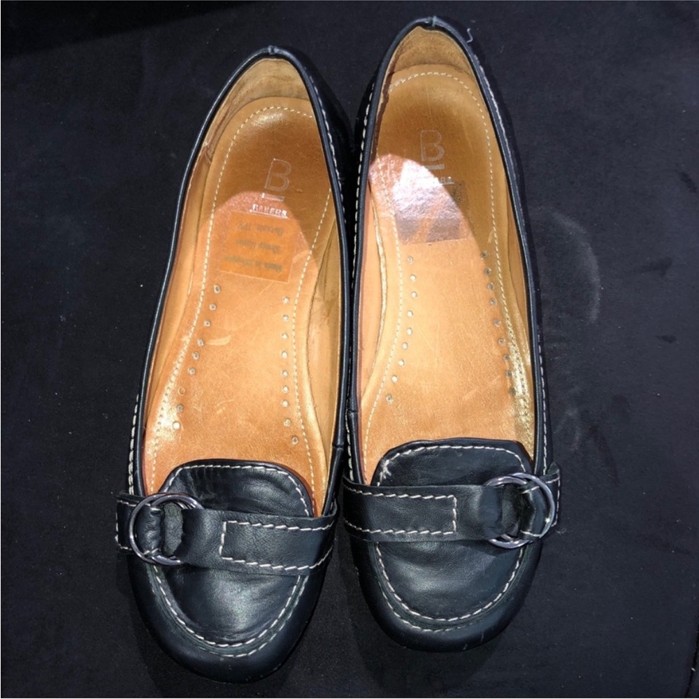 Bakers Black Leather Slip-On Loafers with Silver Ring Detail